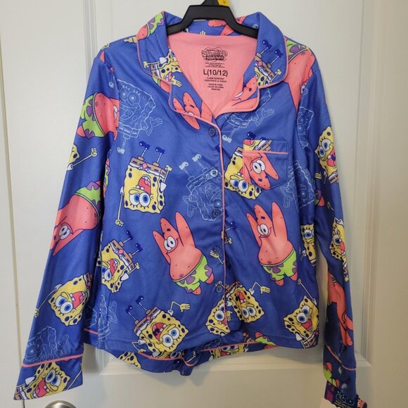 NEW w/ tags Spongebob 2 Pc Pajama Set Long Sleeve w/ Shorts Kids L Soft Comfy - Picture 1 of 5